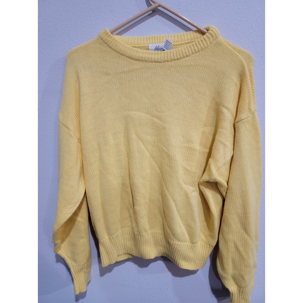 Alicia Sweater Yellow Women's Large Knit Long Sleeve 100%‎ Acrylic Vintage
